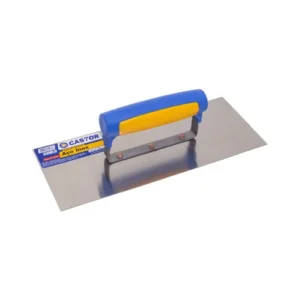 Desempenadeira de aço inox Castor 12x30cm para nivelamento de superfícies.