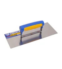 Desempenadeira de aço inox Castor 12x30cm para nivelamento de superfícies.